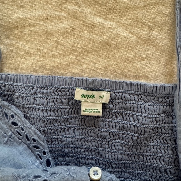Aerie Blue Eyelet Lace Smocked Tank Top Cotton Blouse Small - Picture 4 of 5